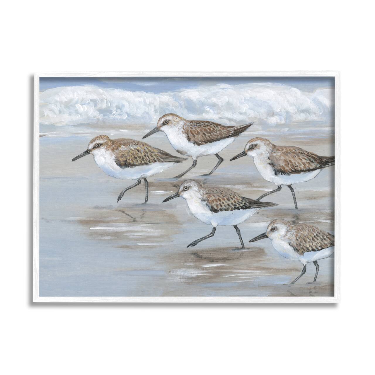Stupell Industries Sandpiper Bird Flock Marching Beach Coast Waves Framed Wall Art